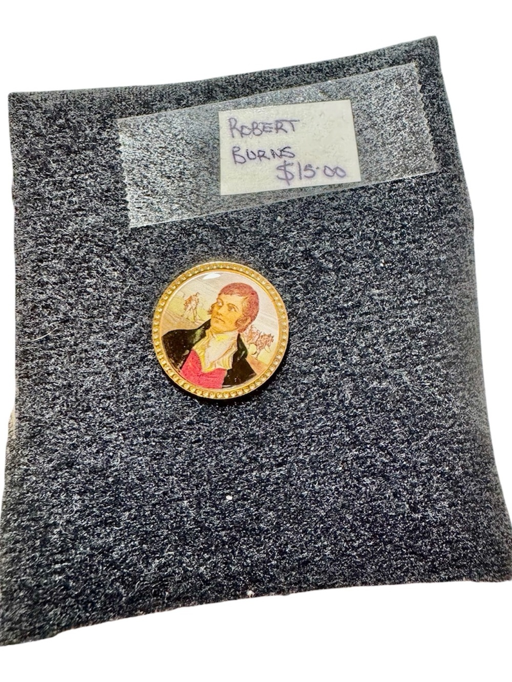 Vintage Portrait Gold-Tone Round Pin with Red Accents